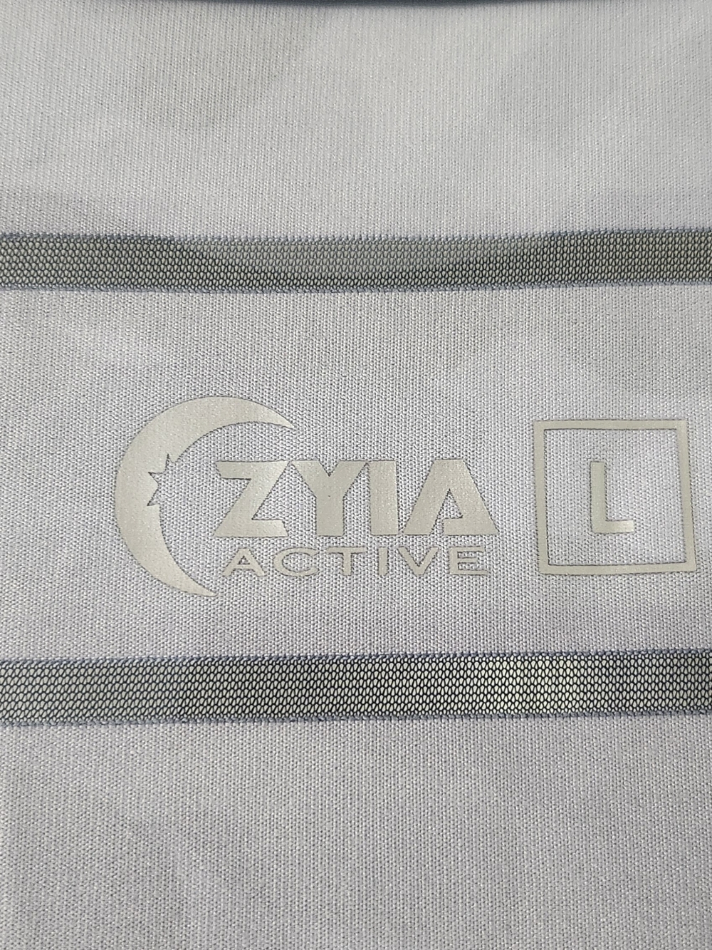 ZYIA Active Light Gray & Dark Gray Striped Performance Top Large - Picture 2 of 3